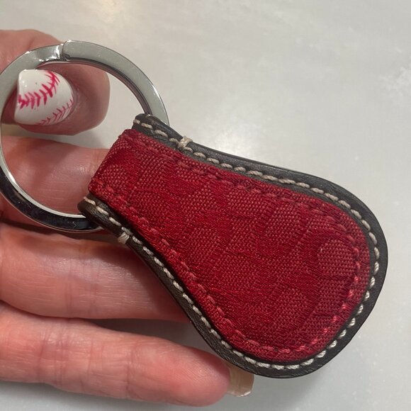 Coach Jacquard Signature C Teardrop Keychain Key Fob Bag Charm Red - Picture 3 of 11